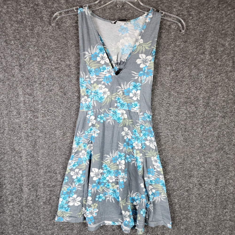Raya Sun Dress Womens S Gray Floral Tropical Strappy Racerback Mini EUC